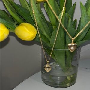 Pair Gold filled Heart locket Necklace with natural diamond chip